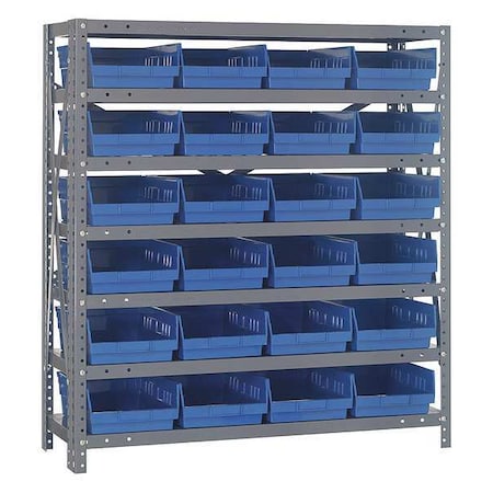 Quantum Storage Systems Steel Bin Shelving, 12 in D x 39 in H x 36 in W, 7 Shelves, Blue 1239-107BL