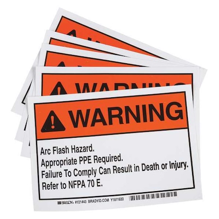 Brady Machine/Equipment Label, 5 in Height, 7 in Width, Vinyl, Horizontal Rectangle, English 121443