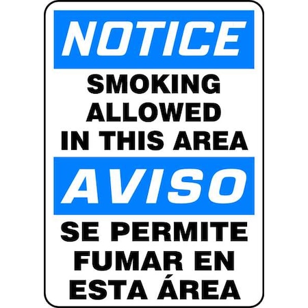 Accuform Smoking Area Sign, 14 in Height, 10 in Width, Aluminum, Rectangle, English, Spanish SBMSMK806VA