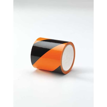 Zoro Select Floor Marking Tape, vinyl, No Legend, Black, Orange, 4 in W., 7 mil Thickness 9MEH4