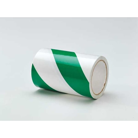 Zoro Select Floor Marking Tape, vinyl, Striped, Green, White, 6 in W., 7 mil Thickness 9MEJ2