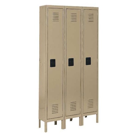 Edsal Wardrobe Locker, 36" W, 15" D, 66" H, (3) Wide, (1) Tier, Tan CL5013TN-UN