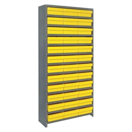 Quantum Storage Systems Steel Enclosed Bin Shelving, 12 in D x 75 in H x 36 in W, 13 Shelves, Yellow CL1275-801YL