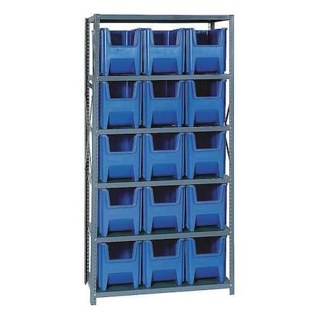Quantum Storage Systems Steel Bin Shelving, 18 in D x 75 in H x 36 in W, 6 Shelves, Blue QSBU-600BL