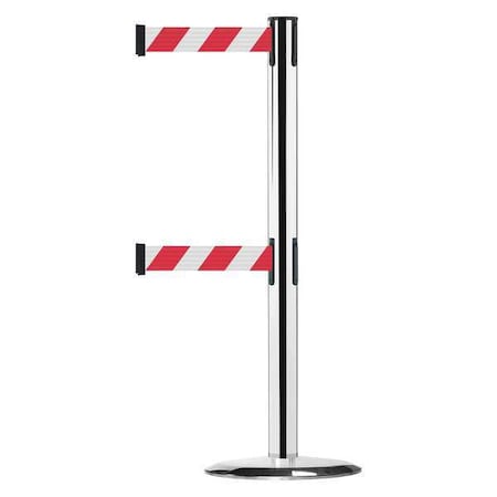 Tensabarrier Barrier Post with Belt, Red/White Diagonal, 7 1/2 ft Length, 38 in Post Height, No Legend 889T2U-1P-1P-STD-NO-D3X-C