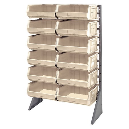 Quantum Storage Systems Steel Bin Rail Floor Rack, 36 in D x 54 in H x 15 in W, Ivory QRU-12S-250-12IV