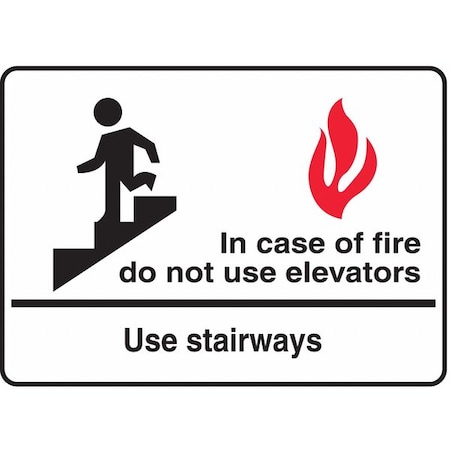 Accuform Fire Exit Sign, Vinyl, 14" W, 10" H, In Case of Fire Do Not Use Elevators Use Stairways, White MEXT451VS