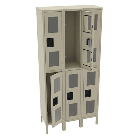 Tennsco Wardrobe Locker, 36 in W, 15 in D, 78 in H, (2) Tier, (3) Wide, Sand CDL-121536-3 SAND