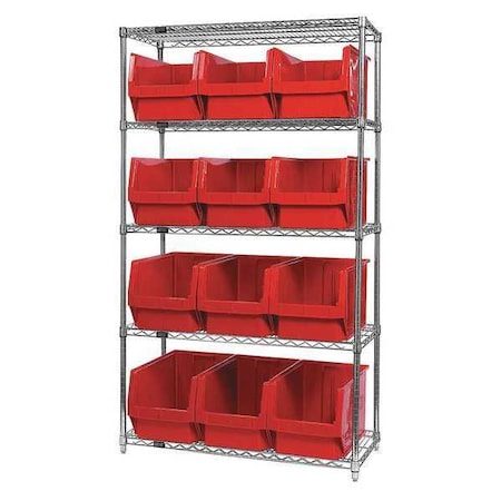 Quantum Storage Systems Steel Bin Shelving, 18 in D x 74 in H x 42 in W, 5 Shelves, Red WR5-533RD