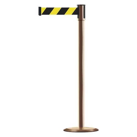 Tensabarrier Barrier Post with Belt, Blue/Yellow, 7 1/2 ft Length, 38 in Post Height, No Legend, Stainless steel 890U-2P-2P-2P-STD-NO-D4X-C