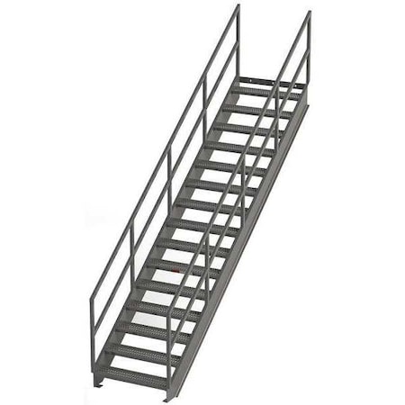 Zoro Select Stair Unit, 148 in Overall H, 15 Steps, Carbon Steel, 1,000 lb Load Capacity, Serrated Tread IS112-36