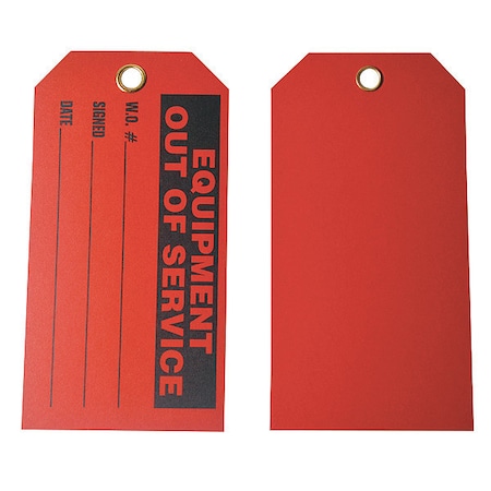 Zoro Select Tag, Out of Service, Cardstock, 5 3/4 in H x 3 in W, Red, Rectangle, 100 PK 9PV32