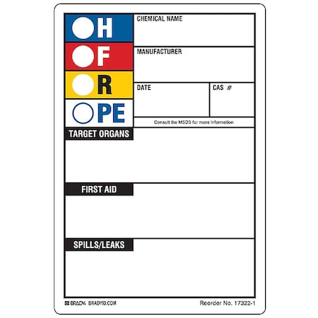 Brady Rectangle HMIG Label 5-7/8"H x 4"W, Multicolor, Pk250 17322-1LS
