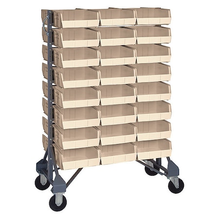 Quantum Storage Systems Steel Mobile Bin Rail Floor Rack, 36 in D x 53 in H x 20 in W, Ivory MQRU-16D-235-48IV