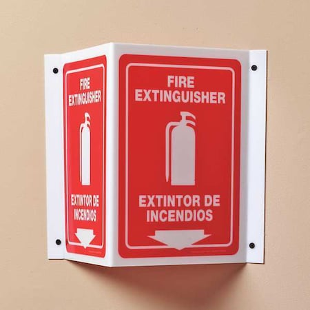 Accuform Fire Extinguisher Sign, 12X9", WHT/R, Width: 14" SBPSP391