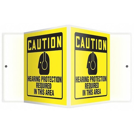Accuform V-Shape Projection Sign, 6"X8-1/2", Legend: Hearing Protection Required In This Area PSP365