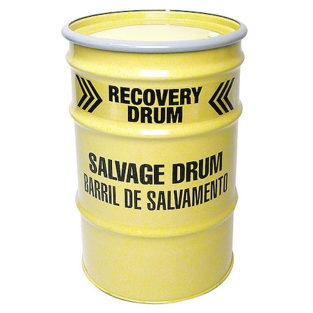 Zoro Select Open Head Salvage Drum, Steel, 30 gal, Lined, Yellow 14462R
