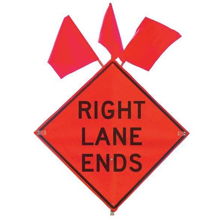 Eastern Metal Signs And Safety Lane Ends Traffic Sign, 36 in H, 36 in W, Vinyl, Diamond, English, C/36-SBFO-3FH-HD RIGHT LANE ENDS C/36-SBFO-3FH-HD RIGHT LANE ENDS