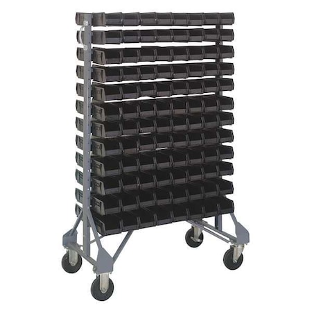 Quantum Storage Systems Steel Mobile Bin Rail Floor Rack, 36 in D x 53 in H x 20 in W, Black MQRU-12D-220-192BK