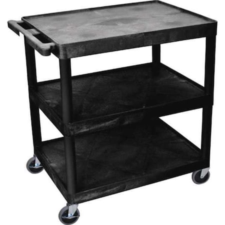 Zoro Select Utility Cart with Lipped Plastic Shelves, Polyethylene, 300 lb Load Capacity, 3 Shelves, 24 in L HE33-B