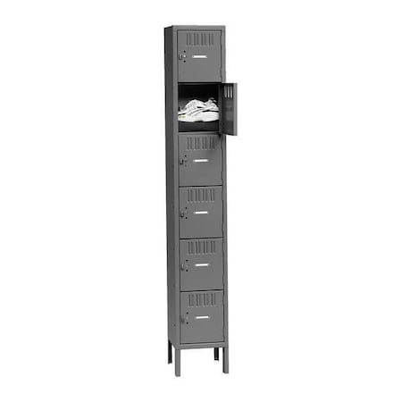 Tennsco Box Locker, 12 in W, 12 in D, 78 in H, (1) Wide, (6) Tier, Gray BK6-121212-1  MED GR