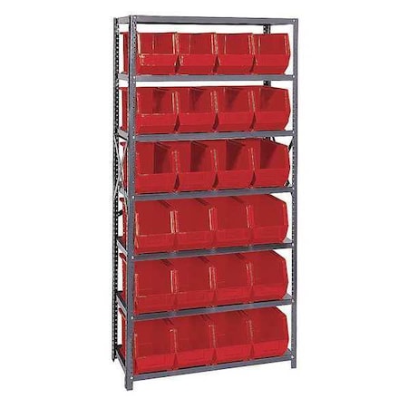 Quantum Storage Systems Steel Bin Shelving, 18 in D x 75 in H x 36 in W, 7 Shelves, Red QSBU-265RD