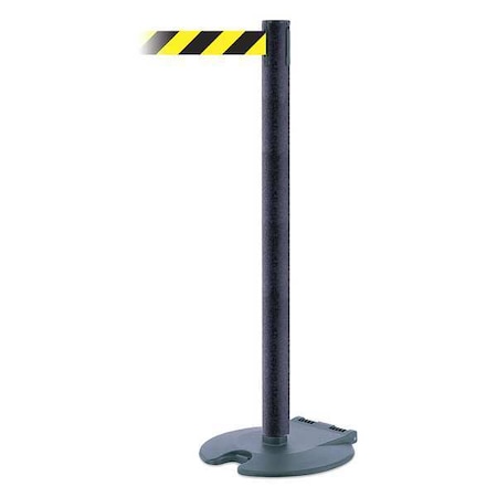 Tensabarrier Barrier Post with Belt, Black/Yellow Diagonal, 7 1/2 ft Length, 38 in Post Height, No Legend RB1-89-89-STD-NO-D4X-C