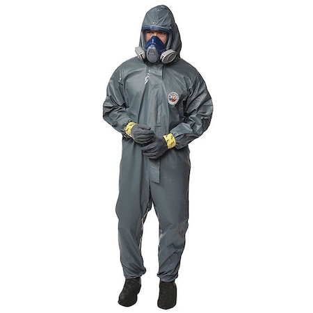Lakeland Chemical Resistant Coveralls, Hooded Coverall, L, Pyrolon(R) CRFR, Elastic Wrist, Elastic Ankle LS51130-LG
