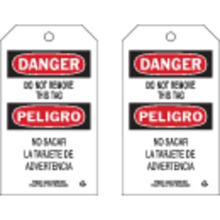 Brady Danger Bilingual Tag, Lockout Tagout, Cardstock, 7 in H x 4 in W, Black, Red, White, Rectangle 86691