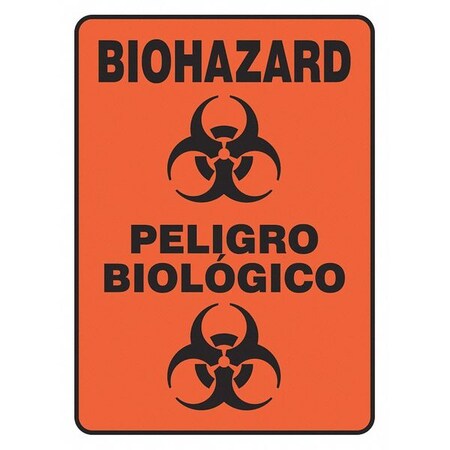 Accuform Spanish-Bilingual Biohazard Sign, 14 in Height, 10 in Width, Plastic, Rectangle, English, Spanish SBMBHZ530VP