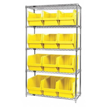 Quantum Storage Systems Steel Wire Bin Shelving, 42" W x 74" H x 18" D, 5 Shelves, Silver WR5-533YL