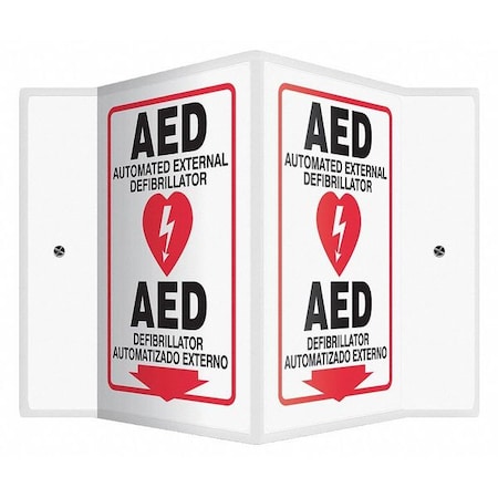 Accuform AED Automated External Defibrillator, Spanish-Bilingual Sign, 14" W x 12" H, V-Shaped, SBPSP657 SBPSP657