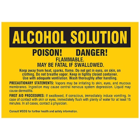 Brady ALOCHOL SOLUTION, ALOCHOL SOLUTION, 5 in W x 3 1/2 in H 20196QLS