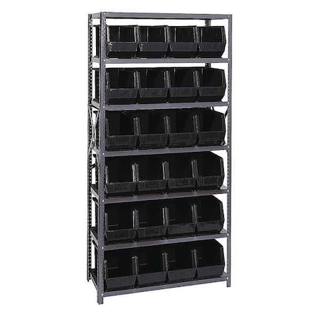 Quantum Storage Systems Steel Bin Shelving, 18 in D x 75 in H x 36 in W, 7 Shelves, Black QSBU-265BK