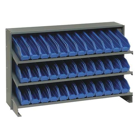 Quantum Storage Systems Steel Bench Pick Rack, 12 in D x 21 in H x 36 in W, 3 Shelves, Blue QPRHA-100BL
