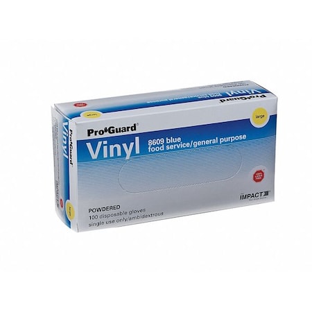 Proguard Disposable Gloves, 5.00 mil Palm, Vinyl, Powder-Free, XL, 100 PK, Blue 43XJ01