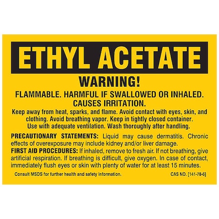Brady Label, ETHYL ACETATE, Polyester, 5 in W, 3 1/2 in H 7260QLS