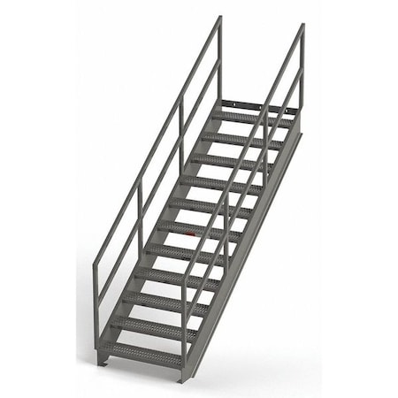 Zoro Select Stair Unit, 120 in Overall H, 11 Steps, Carbon Steel, 1,000 lb Load Capacity, Serrated Tread IS84-36