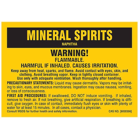 Brady Label, MINERAL SPIRITS, Polyester, 5 in W, 3 1/2 in H 7287QLS