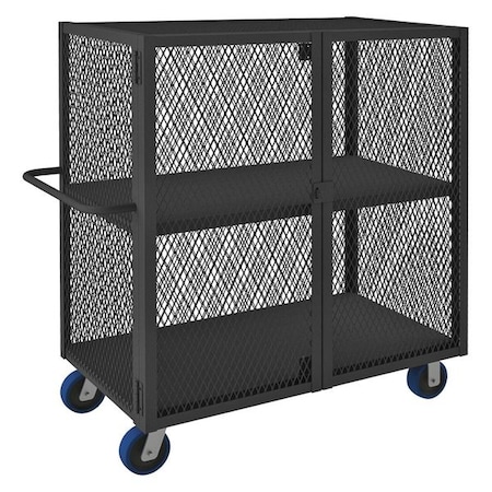 Zoro Select Dual-Latch Welded Mesh Security Cart with Fixed Shelves, 2,000 lb Capacity, 26 in W x 54 1/2 in L x HTL-2448-DD-2-6PU-95