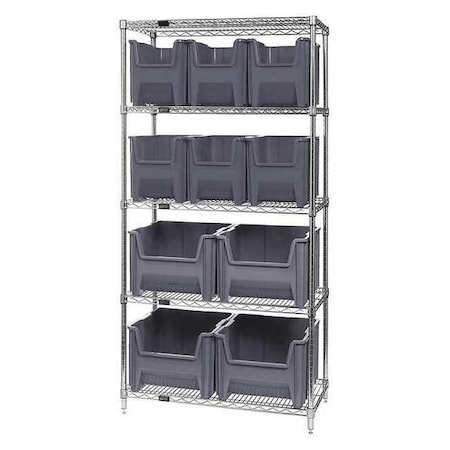 Quantum Storage Systems Steel Bin Shelving, 18 in D x 74 in H x 36 in W, 5 Shelves, Gray WR5-600800GY