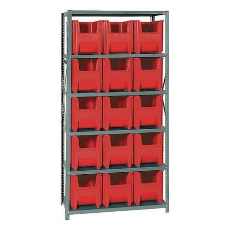 Quantum Storage Systems Steel Bin Shelving, 18 in D x 75 in H x 36 in W, 6 Shelves, Red QSBU-600RD