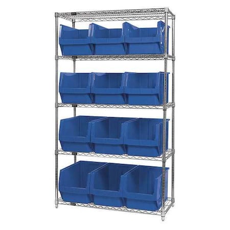 Quantum Storage Systems Steel Bin Shelving, 18 in D x 74 in H x 42 in W, 5 Shelves, Blue WR5-533BL