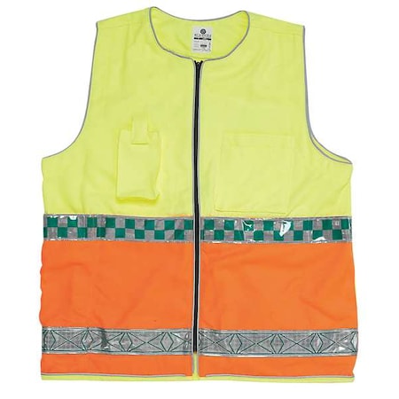 Zoro Select EMS Safety Vest, Lime/Orange, Zipper 8068-XL-2X