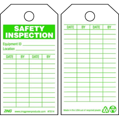 Zing Tag, Safety, Plastic, 5 3/4 in H x 3 in W, White, Rectangle, 10 PK 7014