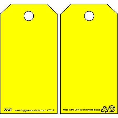 Zing Danger Tag, Blank, Plastic, 5 3/4 in H x 3 in W, Yellow, Rectangle, 10 PK 7015