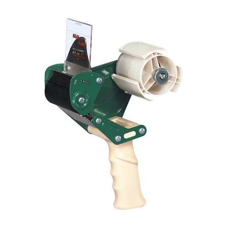 Seal Safe Tape Dispenser, 2 in Max. Tape Width. 6 1/4 in Tape Core Dia, Pistol, Plastic, Green QPC-2398