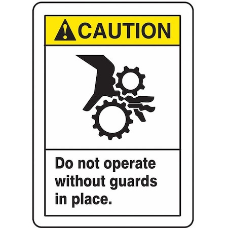 Accuform Caution, Do Not Operate Without Guards In Place., 10" W x 14" H, Rectangle, Plastic MEQM734VP