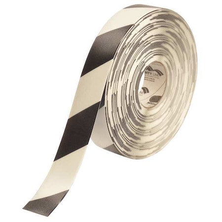 Mighty Line Floor Marking Tape, Rubber, Striped, Black, White, 2 in W. 2RWCHV