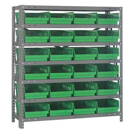 Quantum Storage Systems Steel Bin Shelving, 18 in D x 39 in H x 36 in W, 7 Shelves, Green 1839-108GN